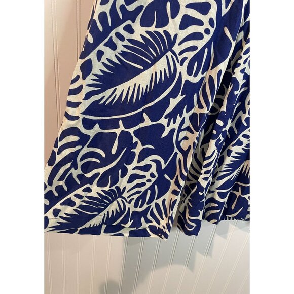 Rose + Olive Womens Elastic Waist Blue & White Tropical Print Wide-Leg Pants SzM - Picture 7 of 15